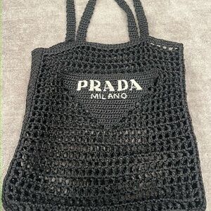 Prada black crochet tote bag